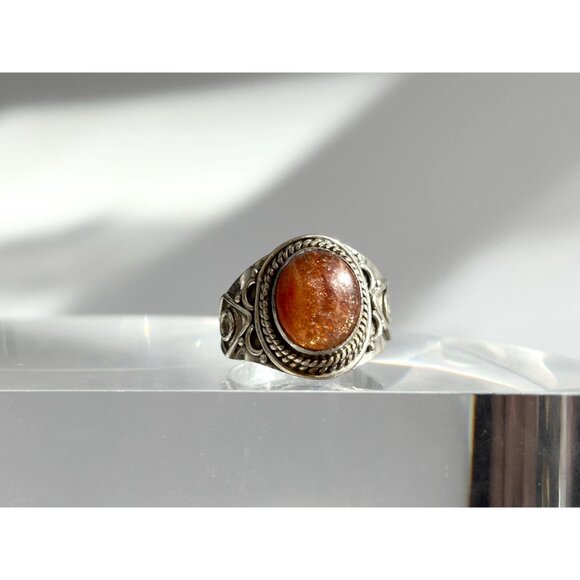 Carnelian Accented Southwest 925 Sterling Silver Vintage Ring - sz 7 - Picture 7 of 14